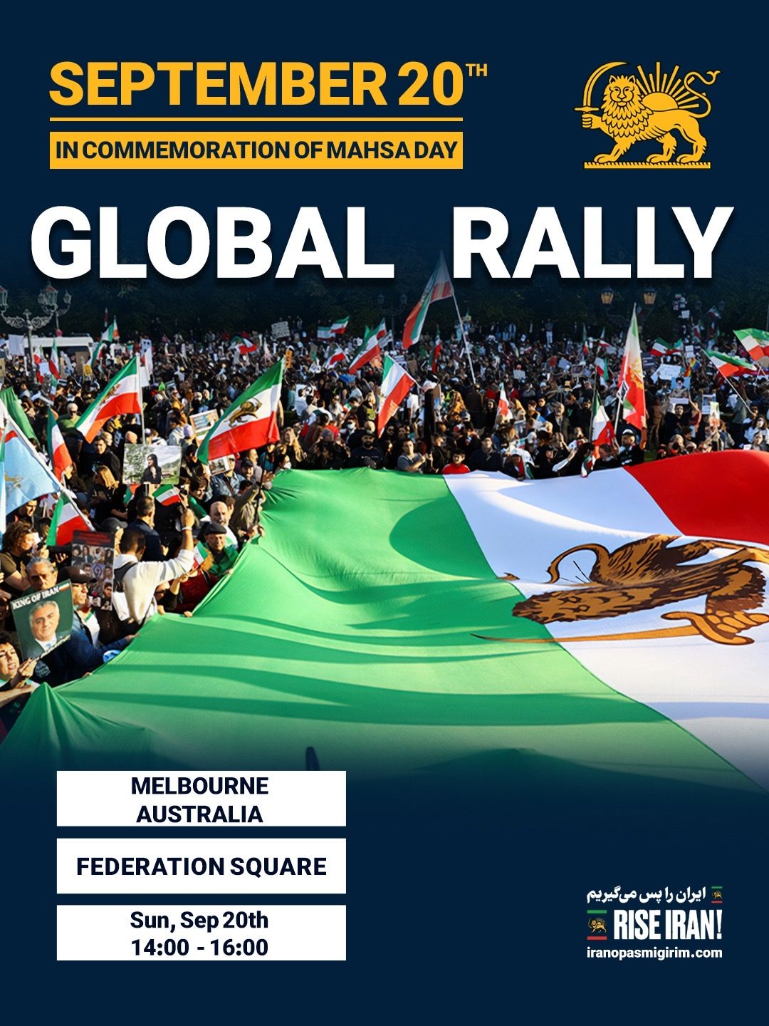Global Rally in commemoration of Mahsa Day, Sunday 20 September 2026, Federation Square, Melbourne