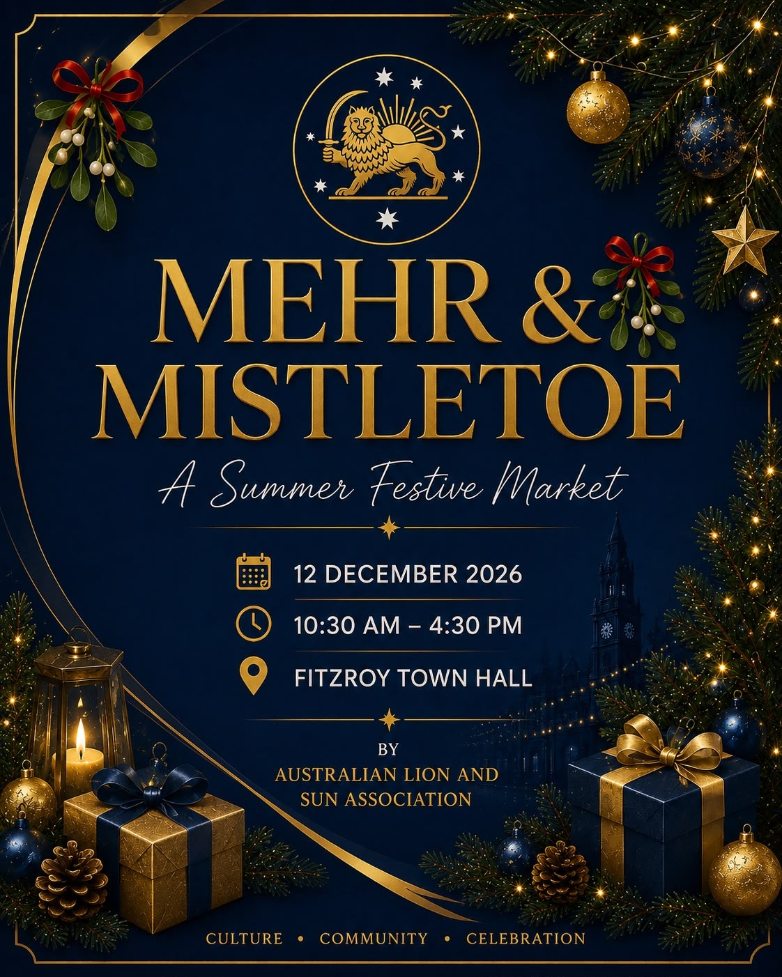 Mehr & Mistletoe — A Summer Festive Market, 12 December 2026 at Fitzroy Town Hall